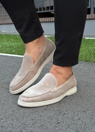 Чоловічі лофери бежеві замшеві туфлі, мокасини з натуральної замші