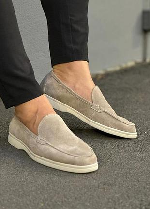 Чоловічі лофери бежеві замшеві туфлі, мокасини з натуральної замші