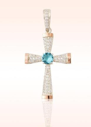 Серебряный крестик с золотыми вставками
