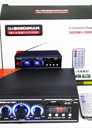 Усилитель bm audio bm-700bt usb блютуз 300w+300w 2х канальный