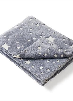 Светящаяся в темноте плед светящееся покрывало blanket kids magic star 150х100 см флисовое одеяло. цвет: серый2 фото