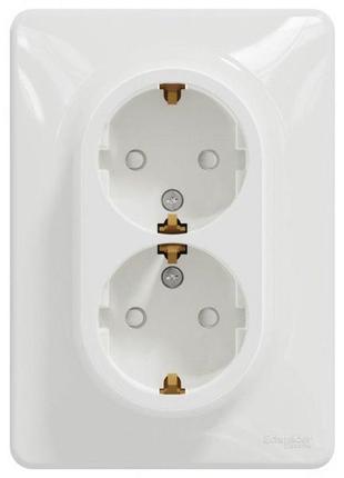 Розетка подвійна з заземленням і з захисними шторками біла sedna