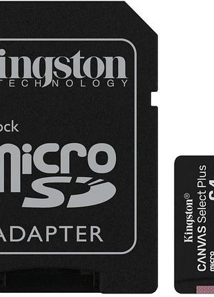 Kingston microsdhc 64gb canvas select plus class 10 uhs-i u1 v10 a1 + sd-адаптер