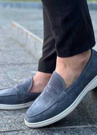 Чоловічі замшеві туфлі лофери сірого кольору мокасини з натуральної замші