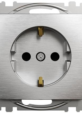 Розетка із заземленням і з захисними шторками матовий алюміній sedna