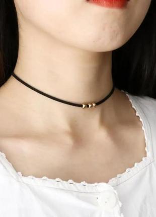 Минималистичный тонкий чокер на шею черный нежный красивый кожаный из экокожи...