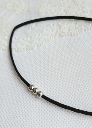 Минималистичный тонкий чокер на шею черный нежный красивый кожаный из экокожи...