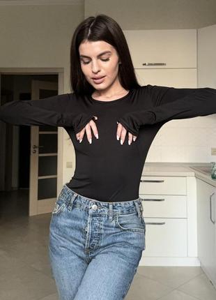 Боди с вырезом для пальчика, черный