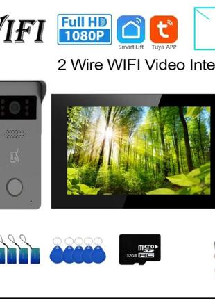 2 провідний відео домофон розумний дім tuya wi-fi 1080 7 дюймовий сенсорний екран камера   дверний дзвінок