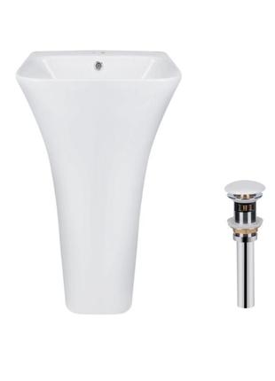 Комплект qtap crow: раковина підлогова моноблок 450x435x835 мм white + донний клапан pu02o