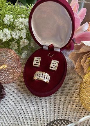 Серебряный набор с золотыми пластинами 15.5