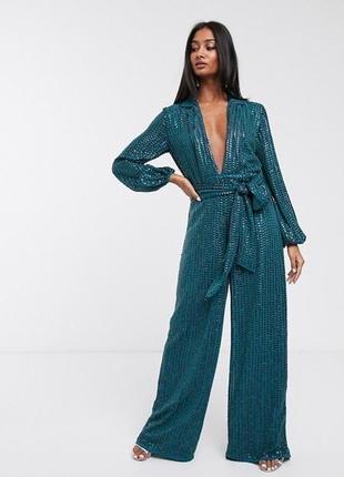 Комбинезон брючный  с отделкой пайетками asos