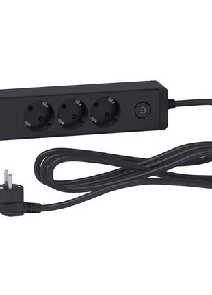 Удлинитель на 3 розетки + 2*usb, с заземлением, шнур 3 м, черный, unica extend
