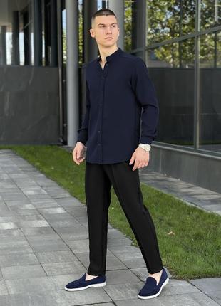 Голубая, темно-синяя классическая мужская рубашка orion