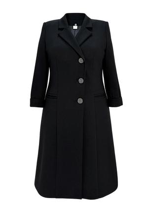 Подовжений чорний жакет- пальто зі щільного трикотажу.
