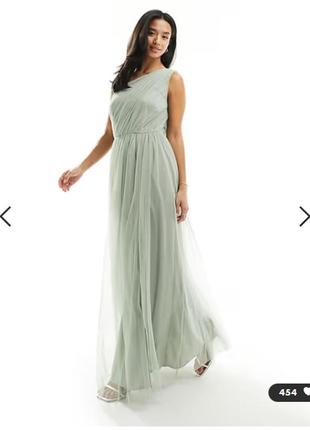 Брендовое длинное платье на одно плечо коктальная макси сетка от anya by asos