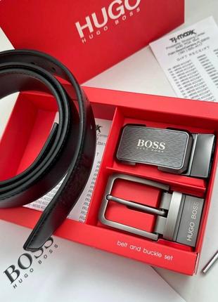 Ремінь шкіра! із двома пряжками hugo boss