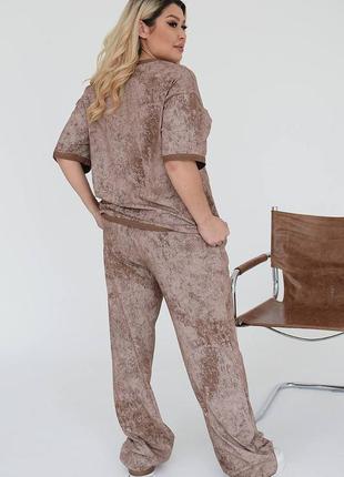 Жіночий прогулянковий костюм (футболка + штани палаццо) великі розміри (батал)3 фото