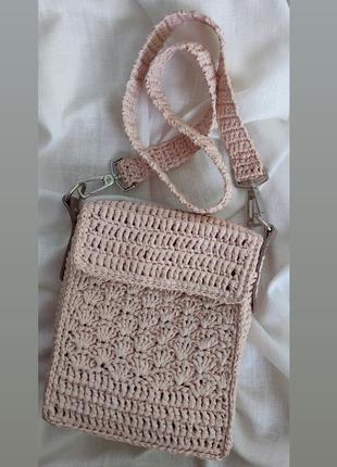 В'язана сумочка з рафії, міні-сумка кросбоді, солом'яна сумочка