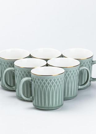 Чайный сервиз на подносе 6 чашек и заварочный чайник4 фото