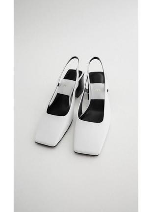 Zara кожаные туфли белые с квадратным каблуком и носком, натуральная кожа 38/39 р