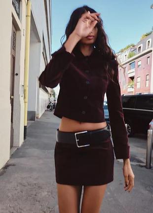Костюм женский бордовый с мини юбкой zara new