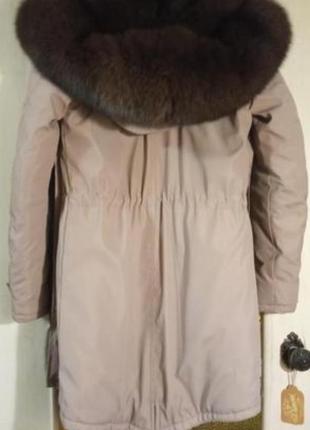 Зимова куртка, парка беж тепла з натуральним хутром, розмір хс-с