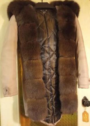 Зимова куртка, парка беж тепла з натуральним хутром, розмір хс-с