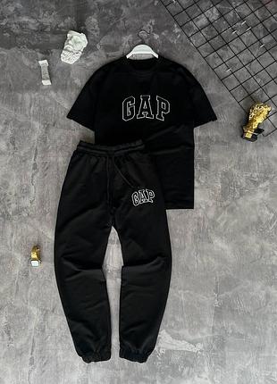 Чоловічий літній спортивний костюм gap футболка + штани чорний гап на літо (b)