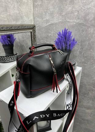 Жіноча стильна та якісна сумка з еко шкіри чорна з червоним6 фото