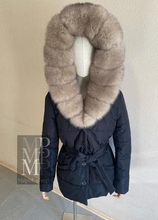 Женский зимний черный плащ, пуховик urban с натуральным мехом финского песца, 42-54 размеры