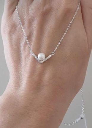 Кольє срібне з кулоном перлина3 фото