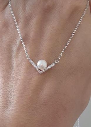 Кольє срібне з кулоном перлина2 фото