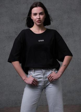 Жіноча оверсайз футболка з принтом without respirator black3 фото