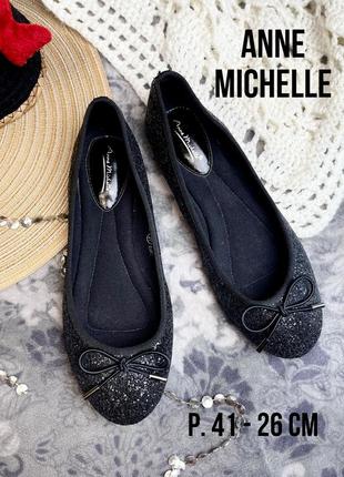 1+1=3 🖤 нові блискучі чорні балетки anne michelle туфлі з круглим носком