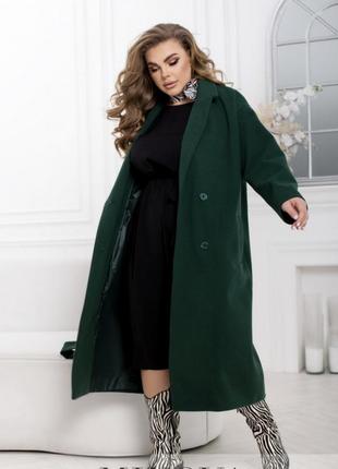 Модное зеленое пальто оверсайз кашемир твид, больших размеров от 46 до 68