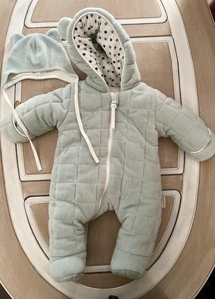 Велюровый демисезонный комбинезон для новорожденных + шапочка mag+baby
