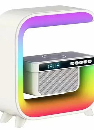 Нічник акумуляторний з колонкою та бездротовою зарядкою g3 smart light sound machine білий