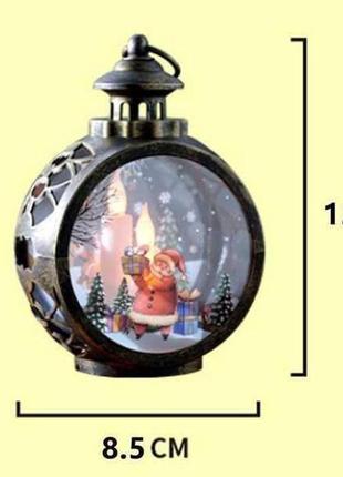 Ліхтар новорічний декоративний круглий дід мороз s-7117 чорний