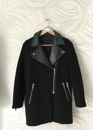 Стильное пальто косуха «zara» шерсть. натуральная кожа