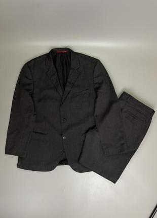 Классический костюм двойка hugo boss, темный, темно серый, черный, графитовый, пиджак, брюки, брюки, хьюго, хюго босс, оригинал, оригинальный