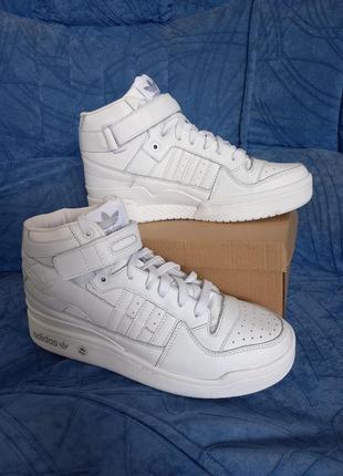 Кроссовки мужские кожаные белые высокие adidas forum