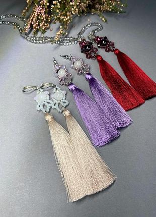 Серьги-кисточки с гранатом