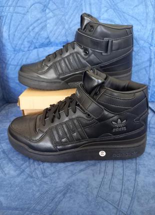 Кроссовки мужские кожаные черные высокие adidas forum