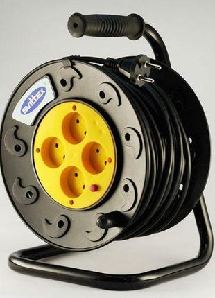 Подовжувач пвс 2х1.5 довжиною 30 метрів на котушці з чотирма розетками без заземлення svittex