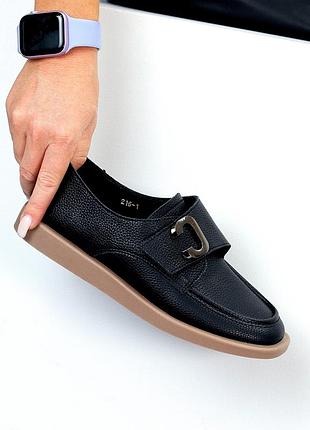 Кожаные удобные черные мокасины на липучке натуральная кожа флотар