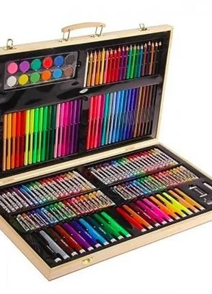 Детский набор для рисования на art set 180 предметов в деревянном чемодане