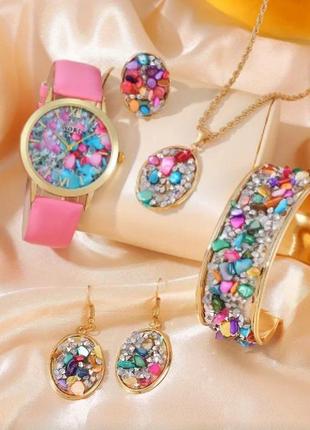 Роскошный набор из 5 украшений - часы, браслет, кулон, серьги, кольцо, 109872