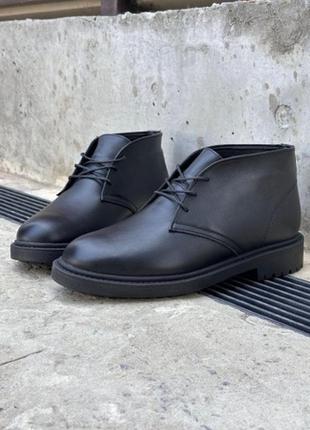 Мужские классические черные кожаные ботинки на меху, зимние туфли-ботинки кожа, стильная мужская обувь на зиму