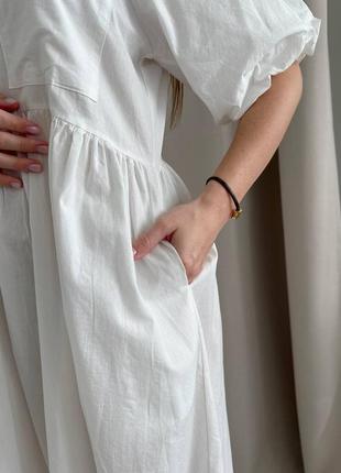 Стильна сукня міді вільного крою, сукня в стилі оверсайз батал з рукавами - ліхтариками, довга сукня бавовна/ мод 03697 фото
